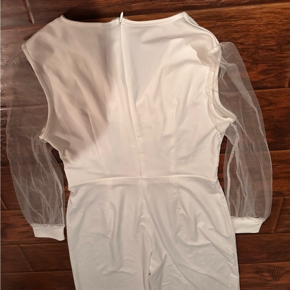 Allegra K Women's Elegant V Neck Mesh Long Sleeve Loose Wide Leg jumpsuit Med - Picture 7 of 13